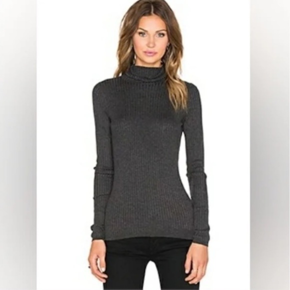 Vince Lightweight Skinny Ribbed Turtleneck Heather Carbon Sweater Size Small - Picture 3 of 13
